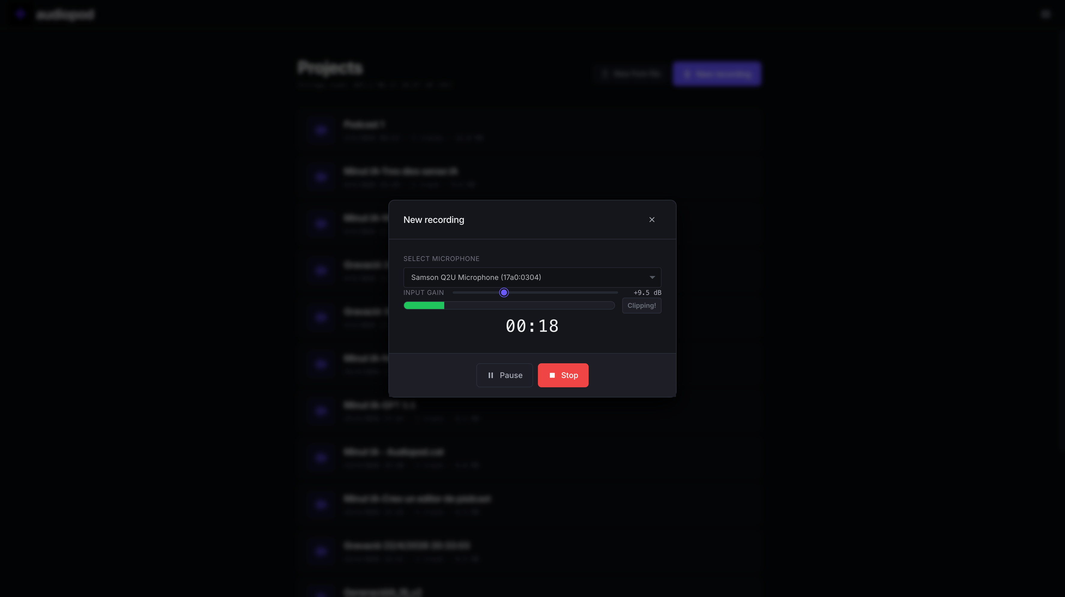Screenshot of the Audiopod editor in English